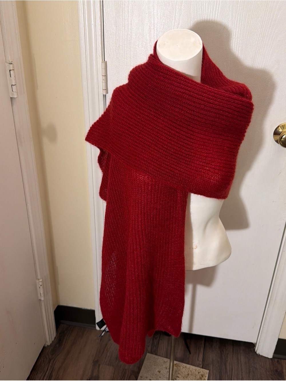 Eileen Fisher Italian Yarn Wool/Mohair Large Ribbed Red Scarf Shawl